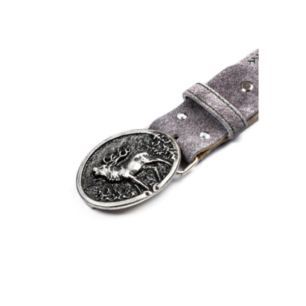 Fibbia Ovale in Argento Antico con Rilievo Cervo in Bramito - immagine 2